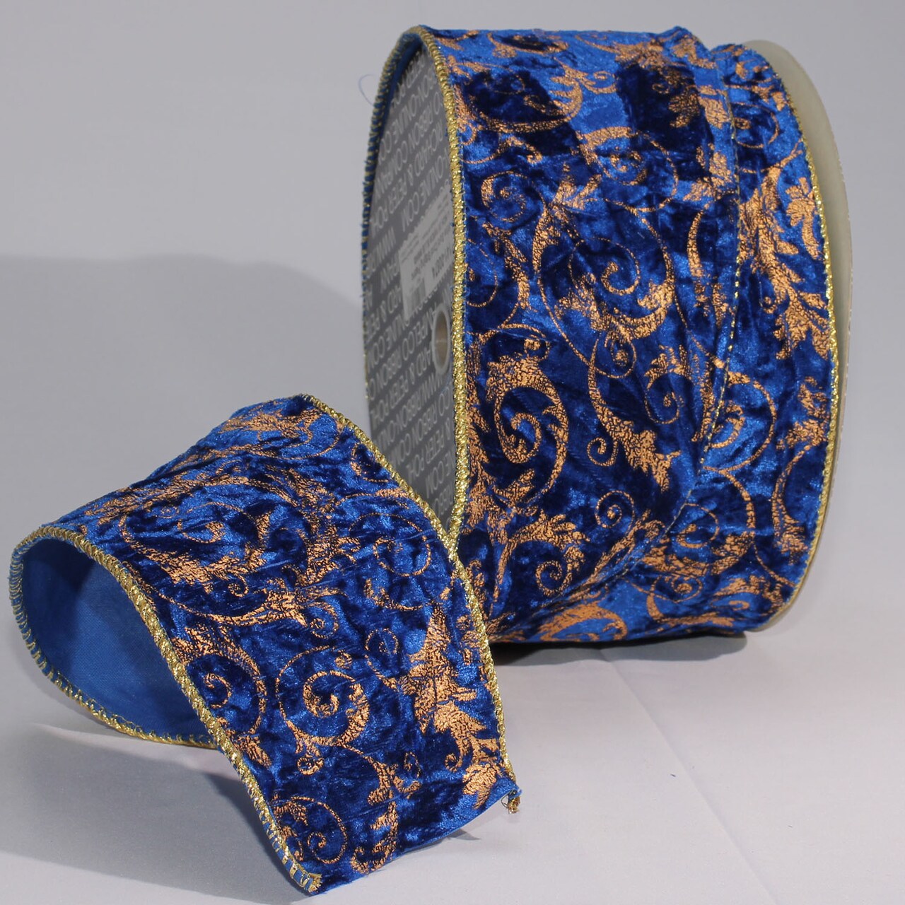 The Ribbon People Blue and Gold Cord Edge Wired Fabric Craft Ribbon 4" x 20 Yards